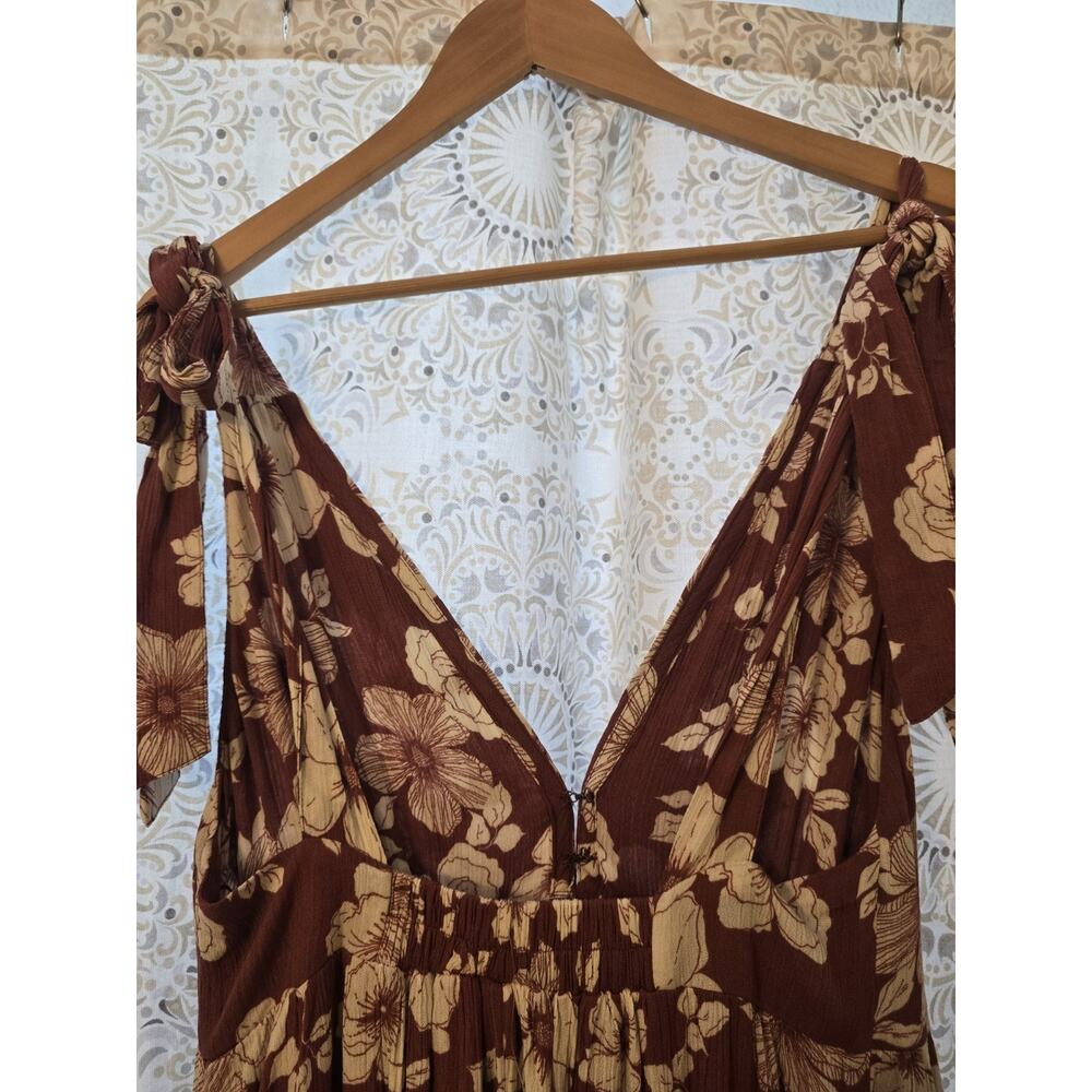 Abercrombie & Fitch Floral Maxi Tie Strap Dress Small Brown Open Back Tiered A&F - Picture 7 of 13